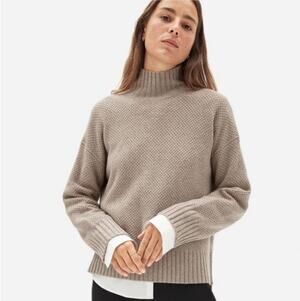 Everlane ReCashmere Stroopwafel Oversized Turtleneck Sweater Oatmeal Beige Small